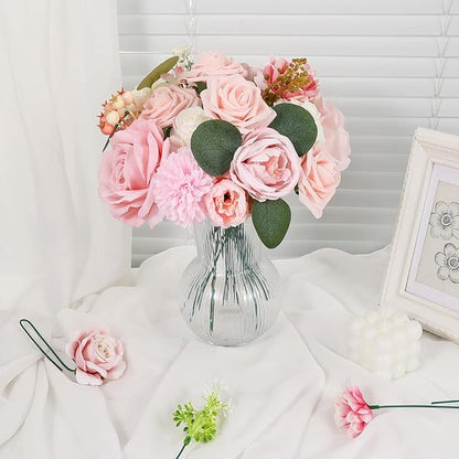 Artificial Flowers Combo Box Set Pink Roses Floral Fake Flowers Realistic Touch Flowers with Stems for Wedding Bouquets Table Centerpieces Home Decor