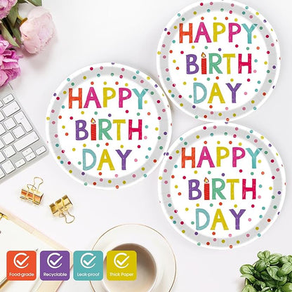 40 Pcs Birthday Plates & Napkins Party Supplies, Disposable Happy Birthday Dots Design Tableware Set for 20 Guests