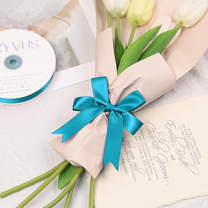 Premium Double Faced Turquoise Blue Satin Polyester Ribbon, 7/8 Inch X 25 Yards, Perfect for Gift Wrapping, Wedding, Birthday, Baby Shower, Formal & Celebratory Events