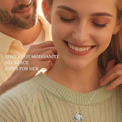 MOOSEA Love Knot Moissanite Necklace for Women, 1-3 ct D Color VVS1 Clarity 925 Sterling Silver Moissanite Pendant Necklace Anniversary Birthday Christmas Gifts for Women Wife Mom Girlfriend