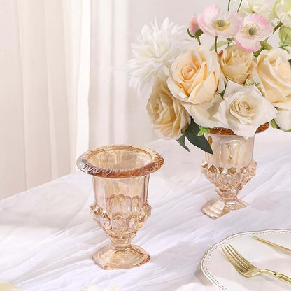 Efavormart 2 Pack Classic Roman Urn Style Amber Glass Flower Vases, Mini Pedestal Vase Table Centerpieces - 6"