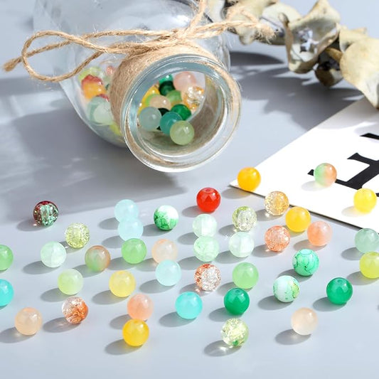 DUQGUHO 8mm Red Yellow and Green Beads for Bracelets Glass Beads for Jewelry Making 24 Colors Round Beads Bulk 520PCS