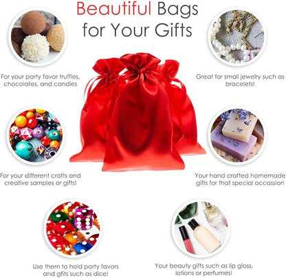 3" x 4" Red Satin Gift Bags, Jewelry Bags, Wedding Favor Silky Drawstring Baby Shower Christmas 50 per Pack