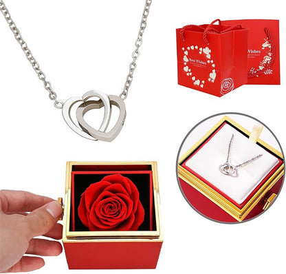 ‌TINGKU Eternal Real Rose Gift Box for Women, Preserved Rose with Customized Name Engraved Heart Necklace, Personalized Romantic Gift for Wife, Girlfriend, Mom, Mother's Day Love Keepsake