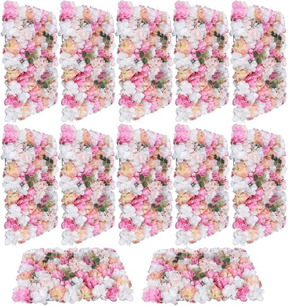 12 Pcs Artificial Flower Wall Panels 60x40cm Silk Hydrangea Wall Panel Flowers, Rose Wall Panel Artificial Flowers Wall Decor 3D Flower Wall Panel Silk Flowers