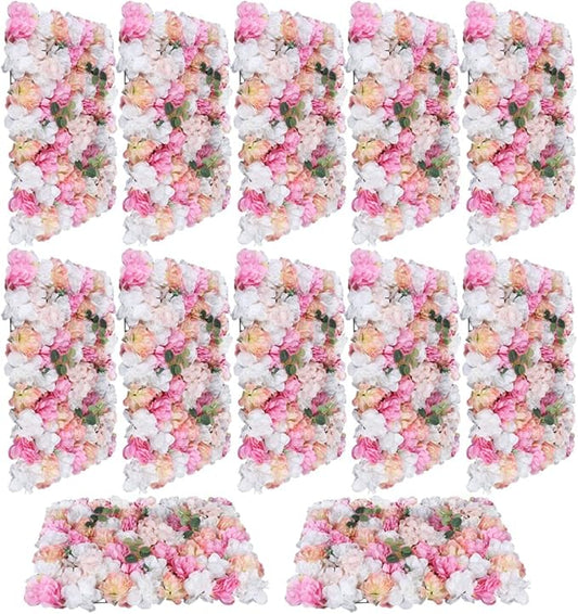 Artificial Flower Wall Backdrop Panels, 12Pcs Wedding Wall DIY 3D Floral Panels, Flower Panels for Wall, Floral Background Mat for Birthday Party Shop Fhoto Backdrops Home Decor, 15.75x23.62 inch