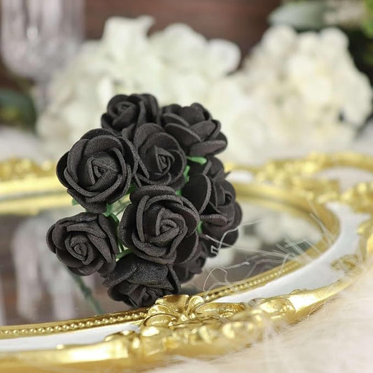 Efavormart 48 Roses | 4" Tall Black Real Touch Artificial DIY Foam Rose Flowers with Stem, Craft Rose Buds
