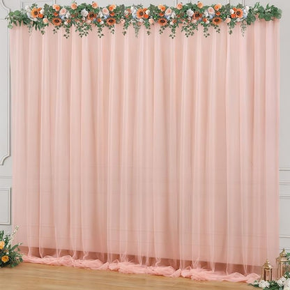 10x10ft Peach Tulle Backdrop Curtain for Parites, Sheer Backdrop Curtains for Wedding Baby Shower Birthday Party Photo Shoot Decorations