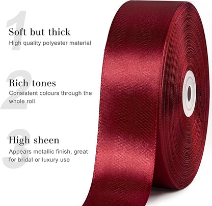 1-1/2 Inches 100 Yards Dark Wine Red Satin Ribbon, Ribbon Roll for Flower Bouquets, Gift Wrapping, Wedding, Handmade Crafts