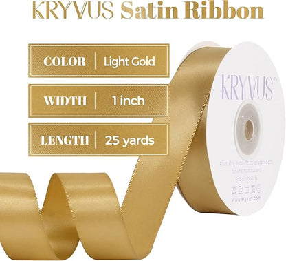 Light Gold Satin Ribbon, Double Faced 1 Inch X 25 Yards Light Gold Ribbon, Premium Satin Ribbon for Gift Wrapping, Crafts, Hair Bow Making, Sewing, Flower Bouquet, Wedding Party Decor