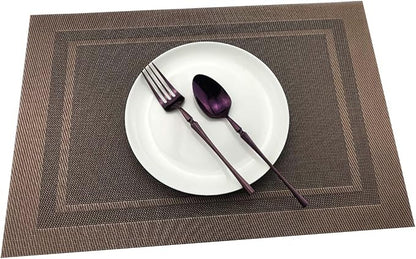 Gugrida Placemats Set of 6 Plaid Checkered Brown PVC Placemat for Dining Table Durable Woven Vinyl Stain tablemats 18"X12"