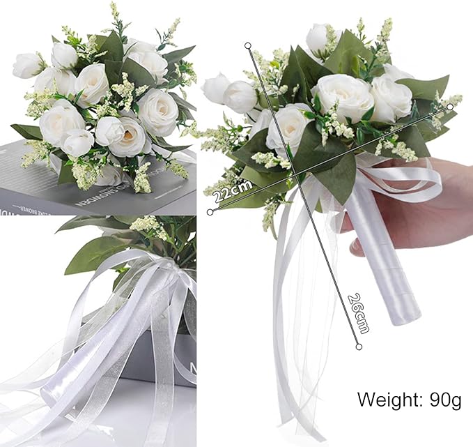 Ochine Bride & Bridesmaid Bouquets - Silk Hand Holding Flower Bouquet for Wedding, Bridesmaid, Valentines Day Decor