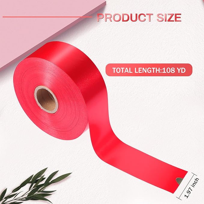Syhood Outdoor Leaf Ribbon Floral Satin Ribbon for Crafts Aspidistra Waterproof Holiday Outdoor Decoration(2 Inch X 108 Yards,Red)