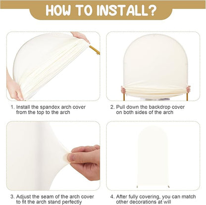 Ivory Arch Backdrop Covers - 7.2FT, 6FT Spandex Fitted Wedding Arch Stand Covers Round Top Chiara Arch Backdrop Cover for Wedding Birthday Party Decoration