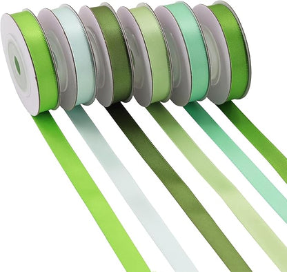 Sage Green Satin Ribbon Solid Fabric Ribbons 3/8'' inch Double-Faced Satin Ribbon for Gift Wrapping, Wedding, Birthday, Baby Shower Decor Floral Bouquet Crafts- 6 Colors X 5 Yards Each