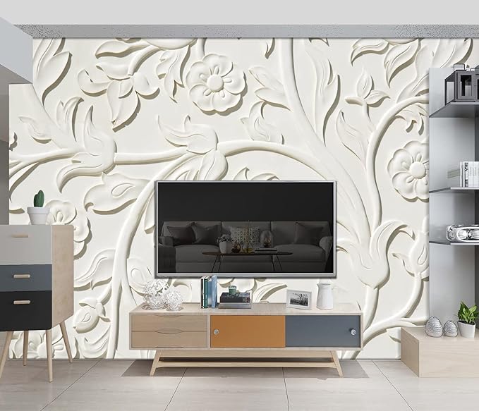 3D Relief Flower Wallpaper Bedroom Modern Flowers murals Trendy Office Decorative Living Room tv Background Large Wall Mural - 91"x65" Not Peel and Stick
