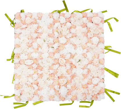 CNCEST Artificial Flower Wall Panels, Flower Wall Mat Silk Rose Flower Panels, Artificial Flower Wall Background (Green+White+Champagne)
