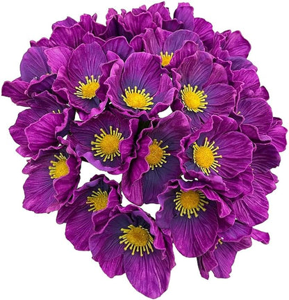 14Pcs Real Touch Anemone Poppy Bouquet for Artificial Flower Decor Kitchen Table Centerpiece Vase Home Greenery Wedding Holding Flowers Backdrop Arch Wall (Purplish Red)