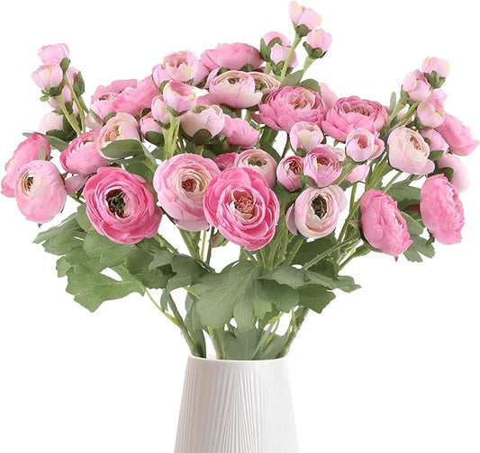 5PCS Pink Ranunculus Artificial Flowers Faux Silk Peonies Flowers with Real Touch Stems 21.65" Fake Flower Bulk for Bridal Bouquet Home Wedding Table Centerpieces Arrangements Decor (Pink)