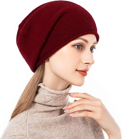 QUEENFUR Knit Slouchy Beanie Hats for Women Cashmere Ski Cap Knitted Wool Soft Warm Winter Hat