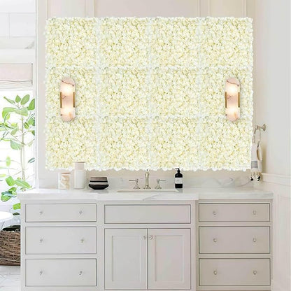 Ivory Backdrop Flowers Wall Panels: 12 Pcs 15 x 15 Inch Floral Backdrop Artificial Flower Wall Decor for Baby Shower Wedding Photo Background Decoration (3.75ft by 5ft)
