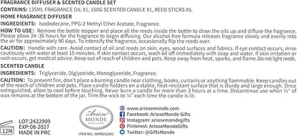 Reed Diffuser & Scented Candle Gift Set, Lemon Basil Oil Diffuser Sticks, Fragrance Diffuser & Soy Wax Candles in Glass Jar, Natural Soy Candles Gifts for Home Decor