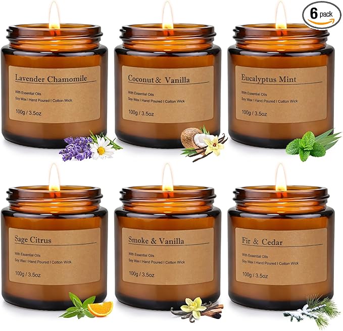 6-Pack Scented Candles for Home, 3.5 Oz Soy Wax Christmas Candles Gift Set with Lavender Chamomile & Eucalyptus Mint for Brithday Gifts Women, HomeMeditation & Spa