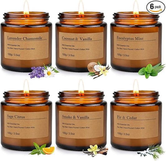 6-Pack Scented Candles for Home, 3.5 Oz Soy Wax Christmas Candles Gift Set with Lavender Chamomile & Eucalyptus Mint for Brithday Gifts Women, HomeMeditation & Spa