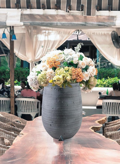 Serene Spaces Living Gray Aged Stone Planter Vase - Indoor/Outdoor Flower Pot, Textured Stone Finish, Planter & Cachepot, Timeless Home Décor for Plants & Flowers, 10" Diameter & 12" Tall, Pack of 2