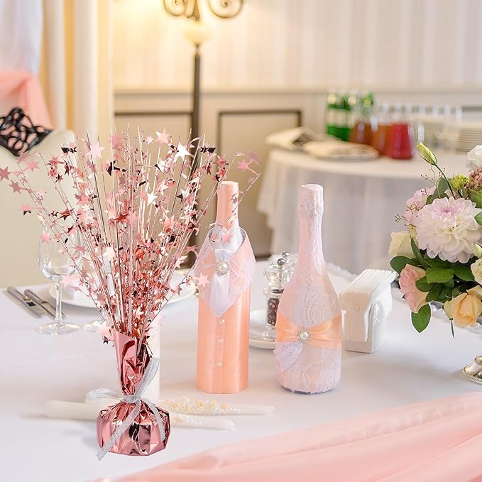 Crowye 3 Pieces Metallic Foil Spray Centerpiece Christmas Party Star Table Decoration Burst Centerpieces Fall Table Decor for Birthday New Year 2026 Party Holiday(Rose Gold)