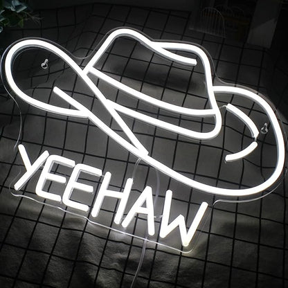 Cowboy Hat Neon Sign Cowboy LED Sign for Wall Decor USB Powered White Cowboy Hat Neon Light for Gameroom Bedroom Livingroom Bar Office Beer Bar 16.5 x11.4 inch