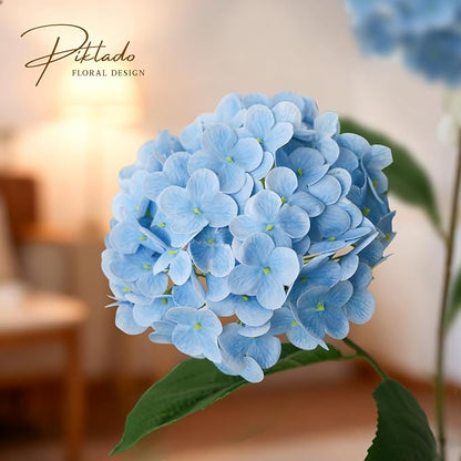 A Bunch 21in， Real Touch Hydrangea Artificial Flowers， with 10pcs Flower Head 20pcs Leaves， Faux Hydrangea Flowers for Home Office Decor Wedding Party Arrangements (2, Blue)