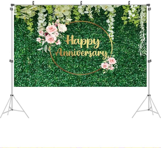 Ticuenicoa 5x3ft Green Grass Wall Floral Happy Anniversary Backdrop for Flower Love Cheers to 10 Years 50th Wedding Birthday Party Supplies Decorations Banner Photo Booth Props Gifts Background
