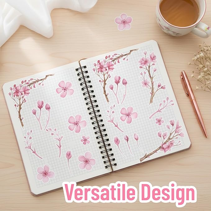 6 Pcs Cherry Blossom Stickers, The Fragrance of Flowers is Overwhelming, Floral Stickers Cherry Blossom Car Decal Design, Laptop Car Window Home Office Decor