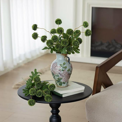 mizii 6Pcs Green Fake Silk Pompon Mum Artificial Flowers Bulk Small Faux Chrysanthemums with Stems Realistic Floral Decorations for Wedding DIY Bouquet Centerpieces Shower Vase Home Decor (Green)