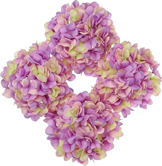Hollyone Purple Silk Hydrangea Artificial Flowers Heads 7.4inch Large Fake Hydrangea 4Pcs Full Faux Flowers with Stems for Wedding Party Table Centerpieces Flower Arrangement Home Decor