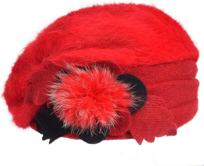VECRY Lady French Beret 100% Wool Beret Floral Dress Beanie Winter Hat