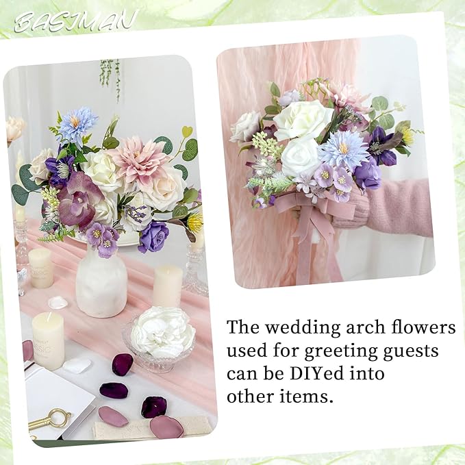 2pcs Wedding Arch Flowers,Wedding Welcome Sign,centerpieces for Tables,Reception Backdrop Table Decorations Welcome Sign (Purple)