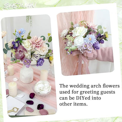 2pcs Wedding Arch Flowers,Wedding Welcome Sign,centerpieces for Tables,Reception Backdrop Table Decorations Welcome Sign (Purple)