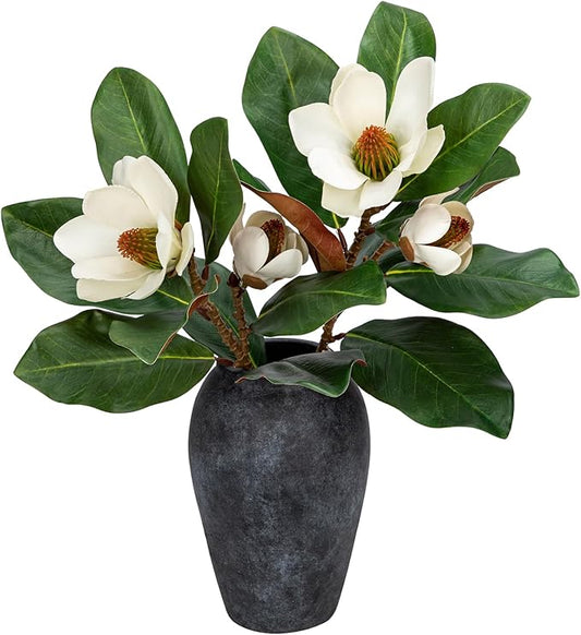 Briful Artificial Magnolia Floral Stems 2PCS 19.7'' Tall Faux Magnolia Silk Flowers Bouquet Fake Greenery Branches for Home Wedding Arrangements Table Vase Centerpieces Rustic Decor(Vase not Included)