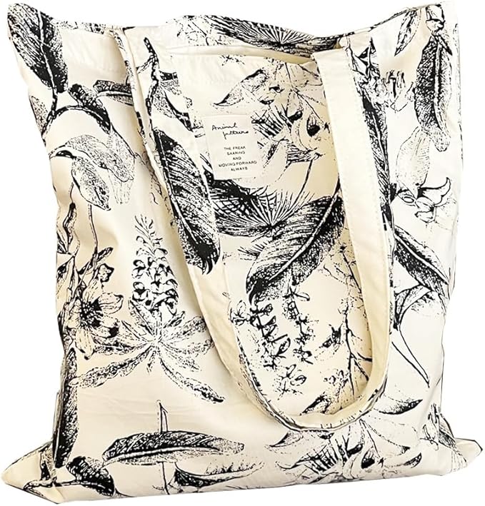 Cotton Canvas Tote Bag Reusable Soft Grocery Cloth Bag Floral Shoulder Bag for Beach Travel Shopping