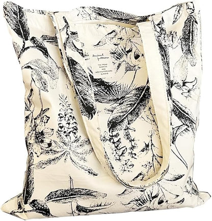 Cotton Canvas Tote Bag Reusable Soft Grocery Cloth Bag Floral Shoulder Bag for Beach Travel Shopping