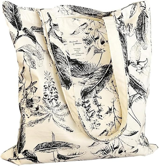 Cotton Canvas Tote Bag Reusable Soft Grocery Cloth Bag Floral Shoulder Bag for Beach Travel Shopping