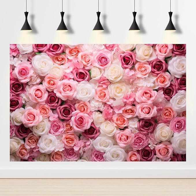 Pink Roses Background Flowers Wall Photography Background Various Floral Roses Backdrops Anniversary Birthday Wedding Baby Shower Backgrounds Decor Children Adults Video Studio Prop 20x10ft