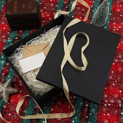 Extra Large Gift Box with Lid 17x13x6 Inches, Black Gift Boxes for presents Packaging for Birthdays, Valentine's Day, Christmas, Anniversaries (Include Shredded Paper Fill, Envelope Card Ribbon)