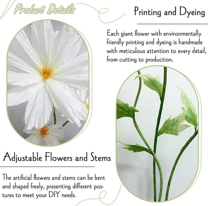 Giant Daisy Flowers Artificial, Large Paper Flower for Decoration, 6.1ft Big Daisies Flowers Decor, No fading for Birthday Party Garden Office Home Wedding Graduation Shop Window Display 3Pcs(White)