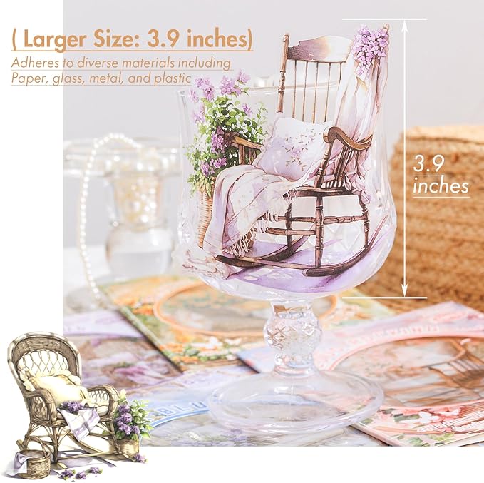 Rocking Chair Junk Journal Stickers – 60PCS Large Transparent Decal Scrapbook Stickers for Scrapbooking, Journaling & Cottagecore Aesthetic Projects