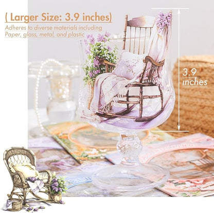 Rocking Chair Junk Journal Stickers – 60PCS Large Transparent Decal Scrapbook Stickers for Scrapbooking, Journaling & Cottagecore Aesthetic Projects