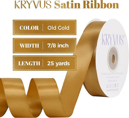 Old Gold Satin Ribbon, Double Faced 7/8 Inch X 25 Yards Old Gold Ribbon, Premium Satin Ribbon for Gift Wrapping, Crafts, Hair Bow Making, Sewing, Flower Bouquet, Wedding Party Decor