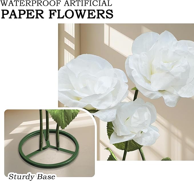 3pc Large Flowers Artificial Flower Decoration, Giant Artificial Flower Art Large Fake Rose Flowers for Wedding Baby Shower Birthday Christmas Party Banquet Backdrop Shop Window Display Props (White)